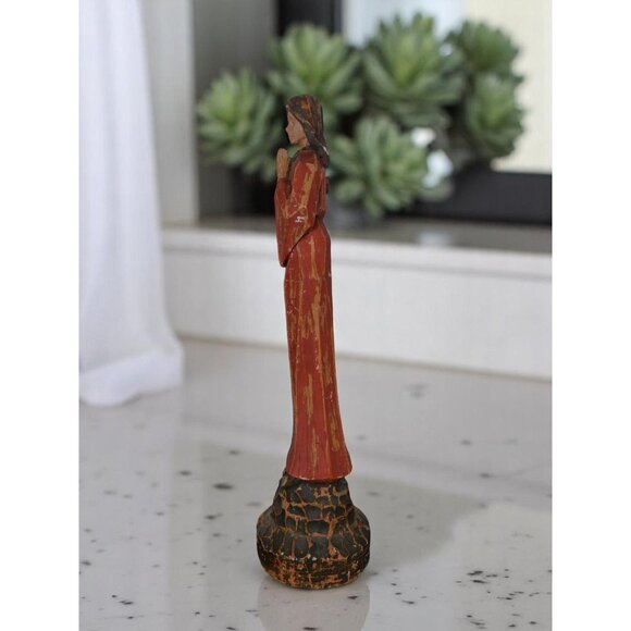 Title: Vtg Hand Carved Madonna Statue 15" Wood - Good - Witchcore Christian - Picture 6 of 9